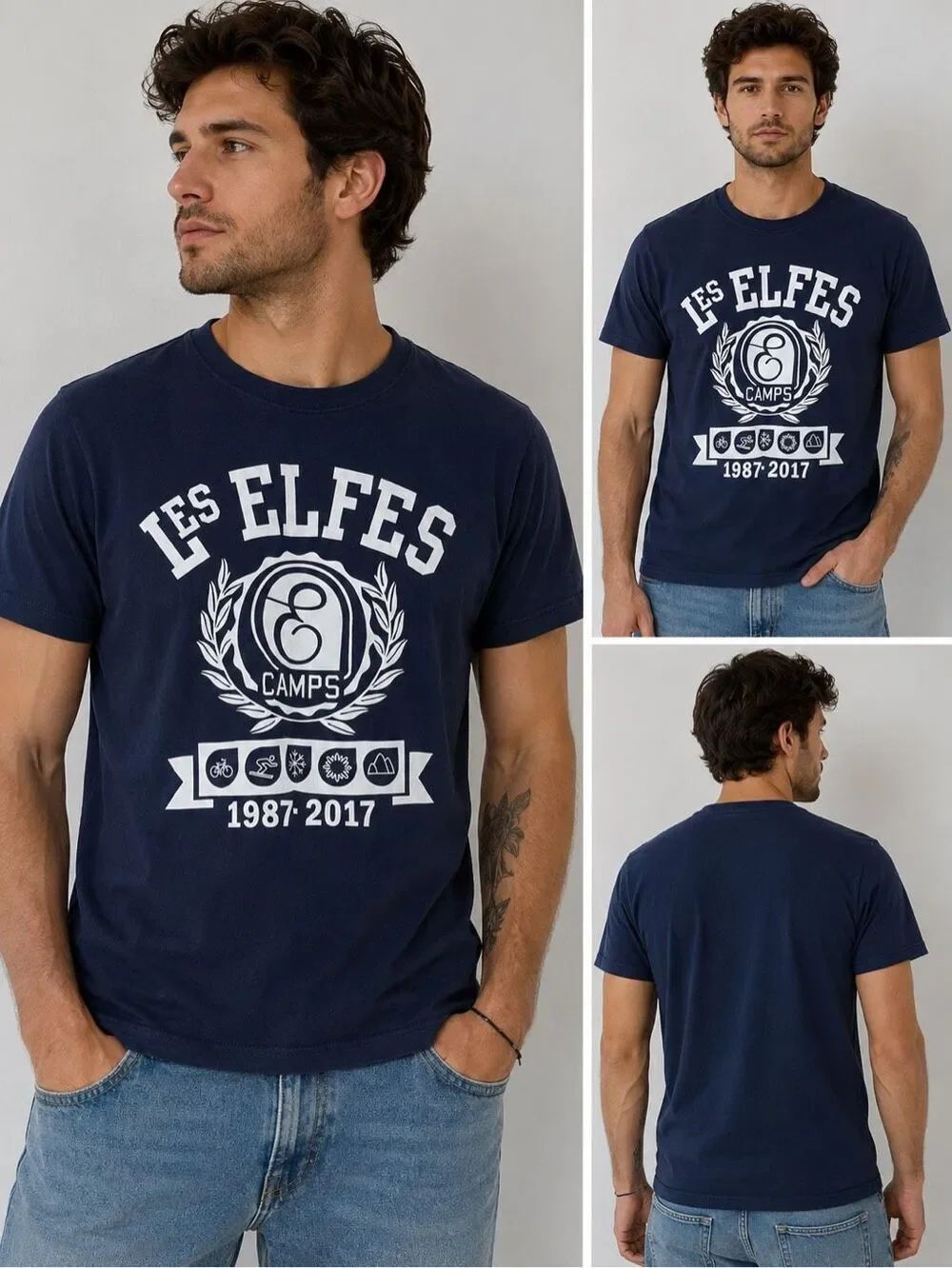 Les Elfes Camps Graphic T Shirt Navy 30th Anniversary 100 Cotton Rare Size M